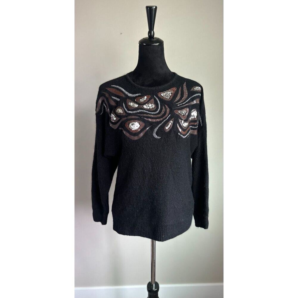 VINTAGE WORK IN PROGRESS Western Embellished Black Knit Sweater Size M